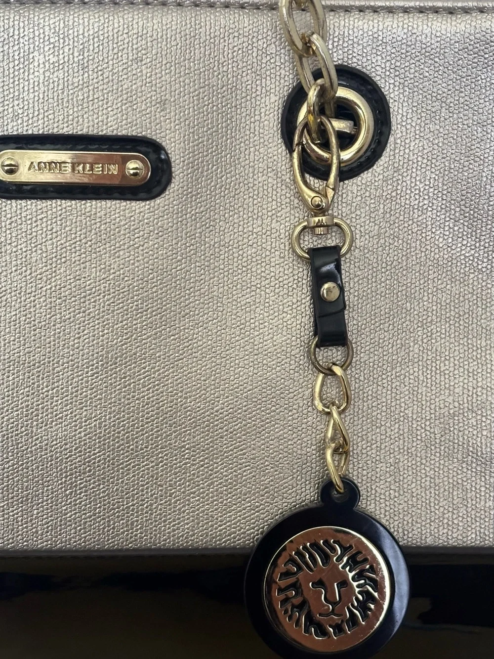 Anne Klein Metallic Gold and Black Patent Tote with Chain Handles